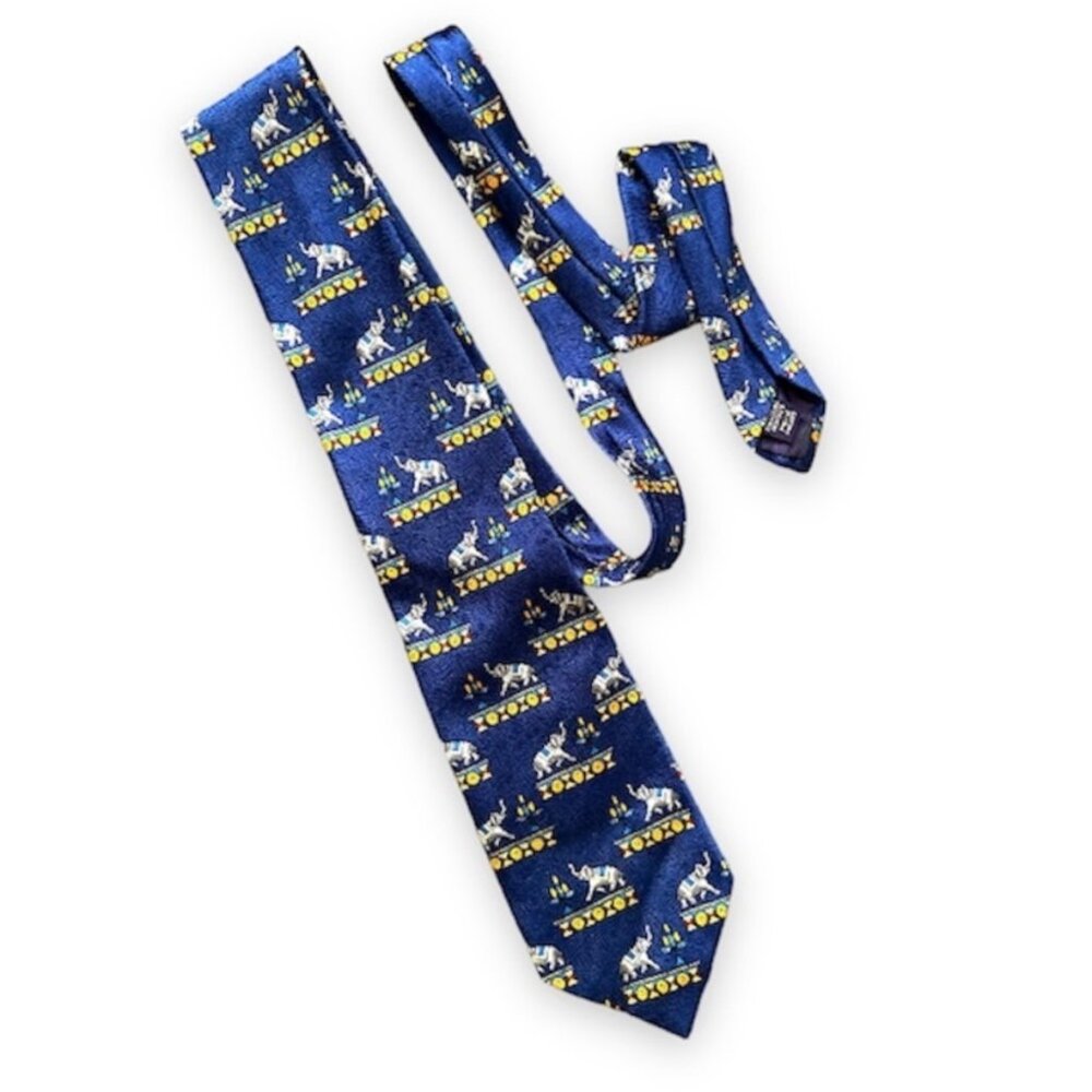 Vintage Liberty of London Tie Royal Blue Silk Elephant Motif 56” Made in England